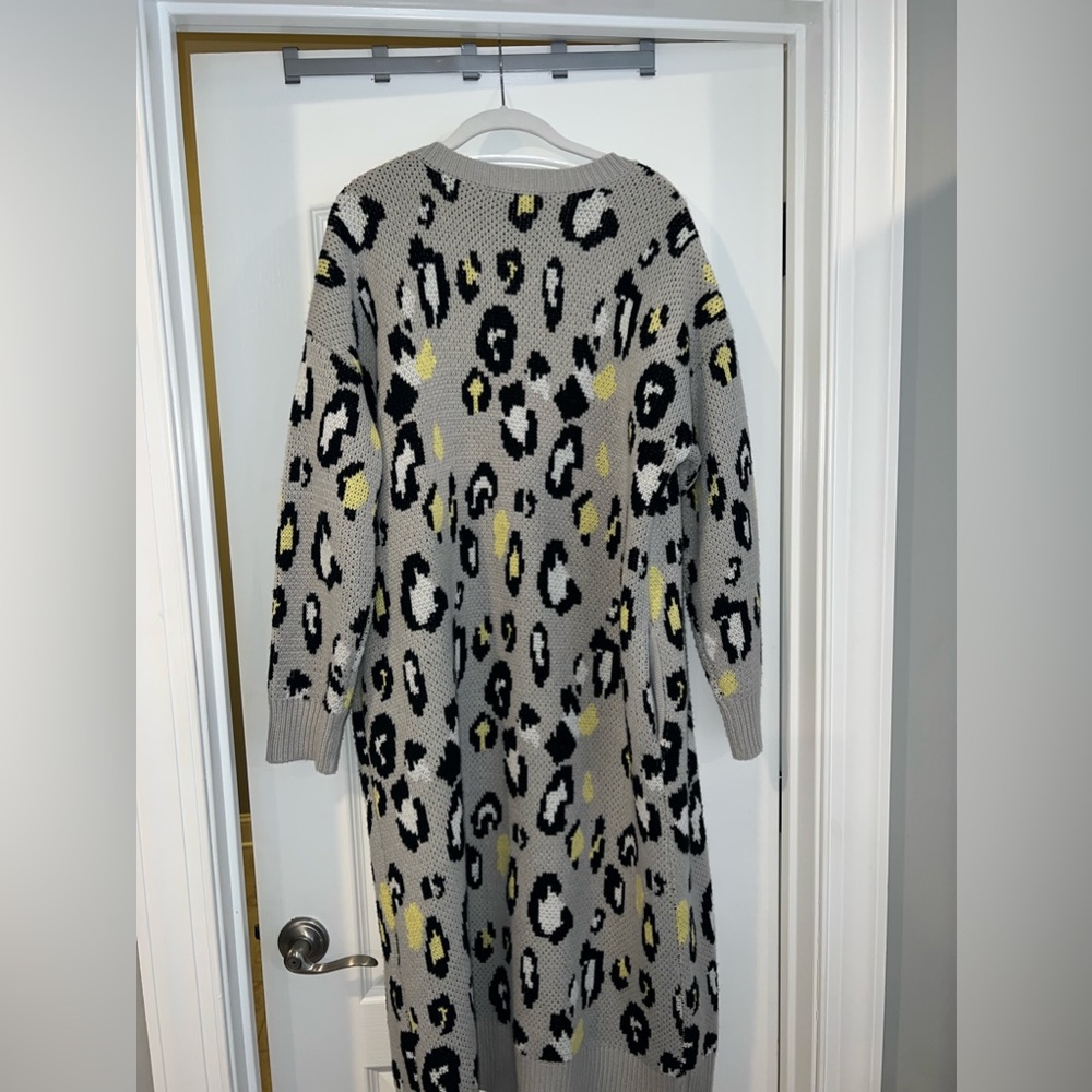 Long Cardigan (Boutique), Color: Grey w/ yellow accent, Size: US Small